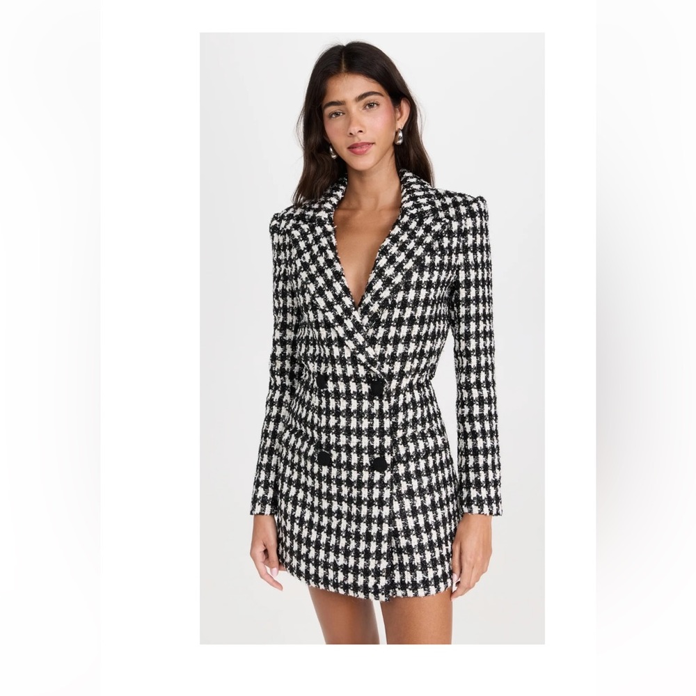 SELF PORTRAIT black check boucle dress